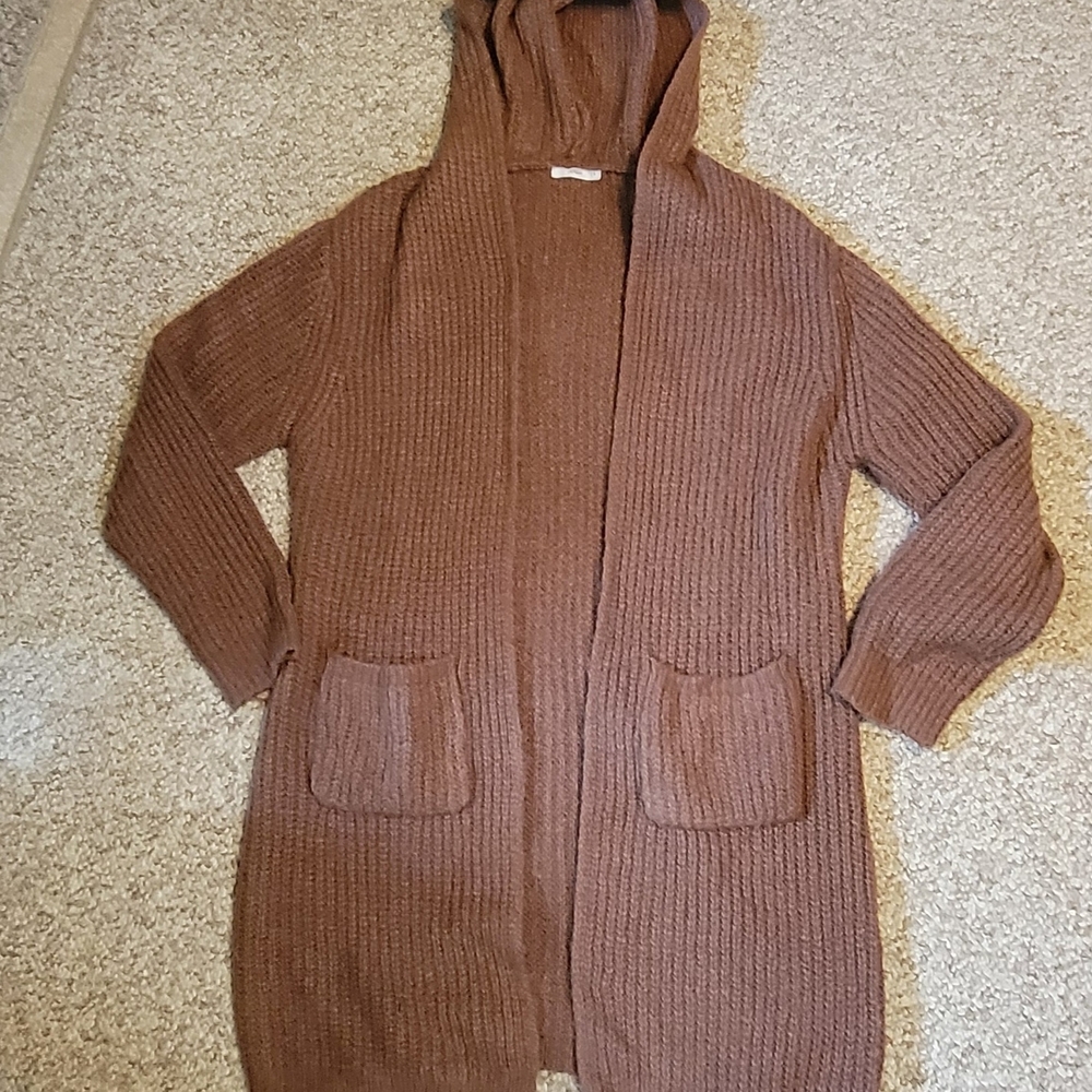 TALULAH Ribbed Hooded Long Cardigan in Camel - Picture 3 of 8